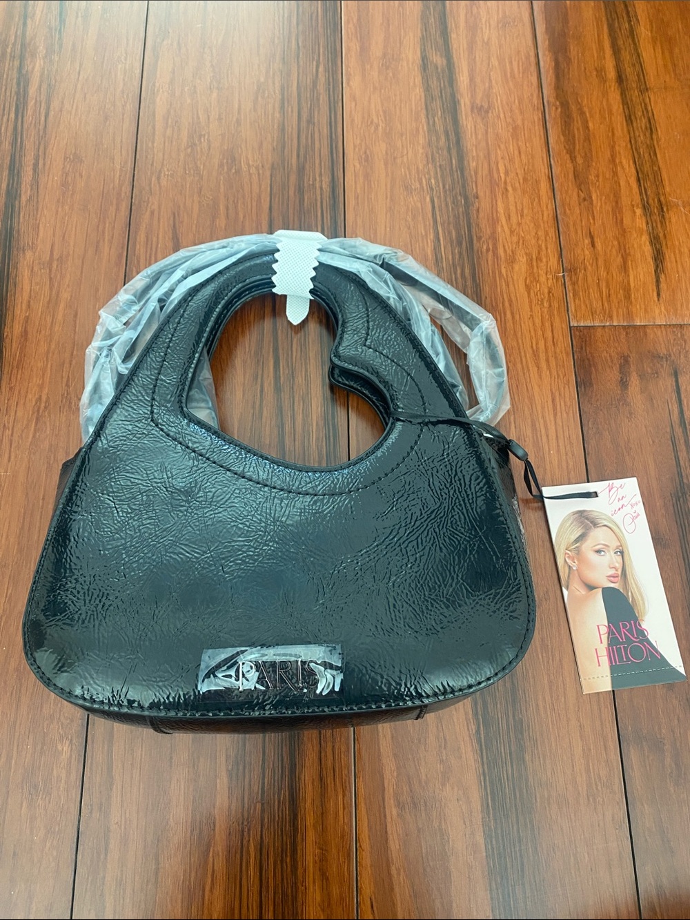 Paris Hilton Black Patent Clutch Crossbody Bag